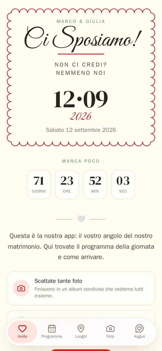 App di matrimonio: invito e conto alla rovescia